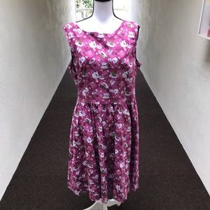 Lindy Bop Pink Cat Print Dress